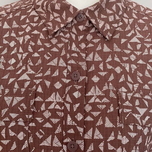 REI Long Sleeve Button Down Brown Shirt With Geometric Pattern. Size Large. - Picture 3 of 12